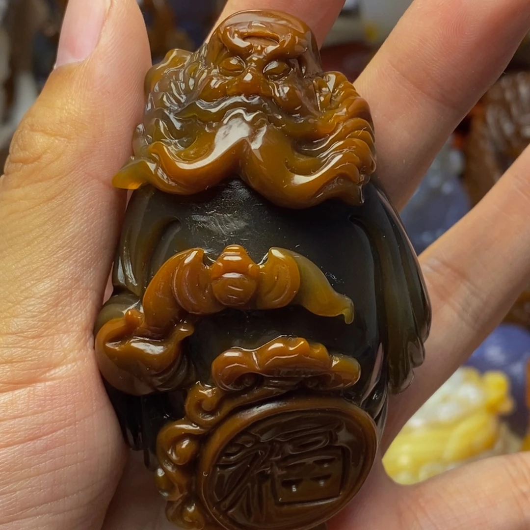 甜***甜玛瑙/玉髓手把件未镶嵌