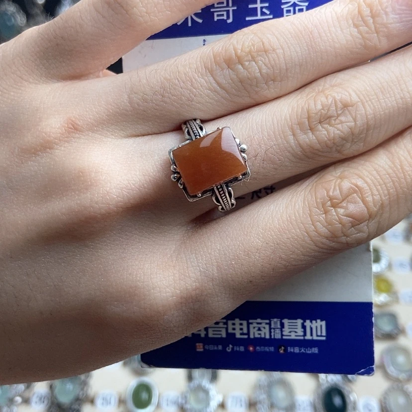 【闪购商品】岫玉戒指银S925镶嵌C***y开口