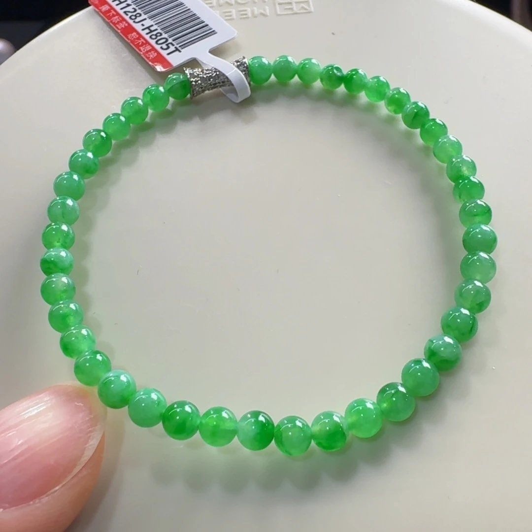 未镶嵌手链翡翠冰种甜阳绿小米珠4mm