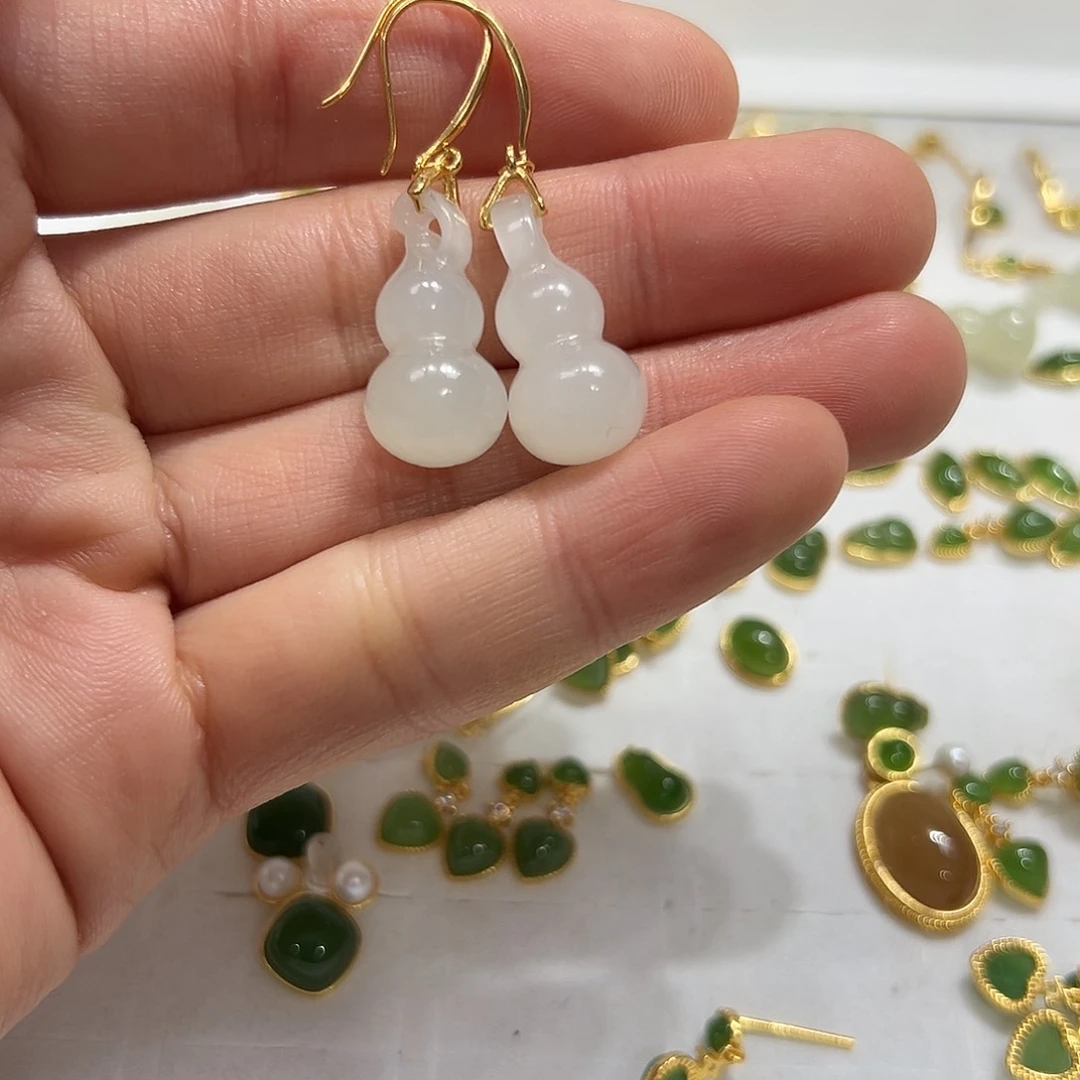 和田玉耳饰银S925镶嵌?***w