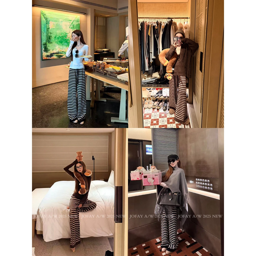 【CHASINGLIGHT】|我的舒适区|条纹毛线裤 显瘦休闲针织长裤K1711