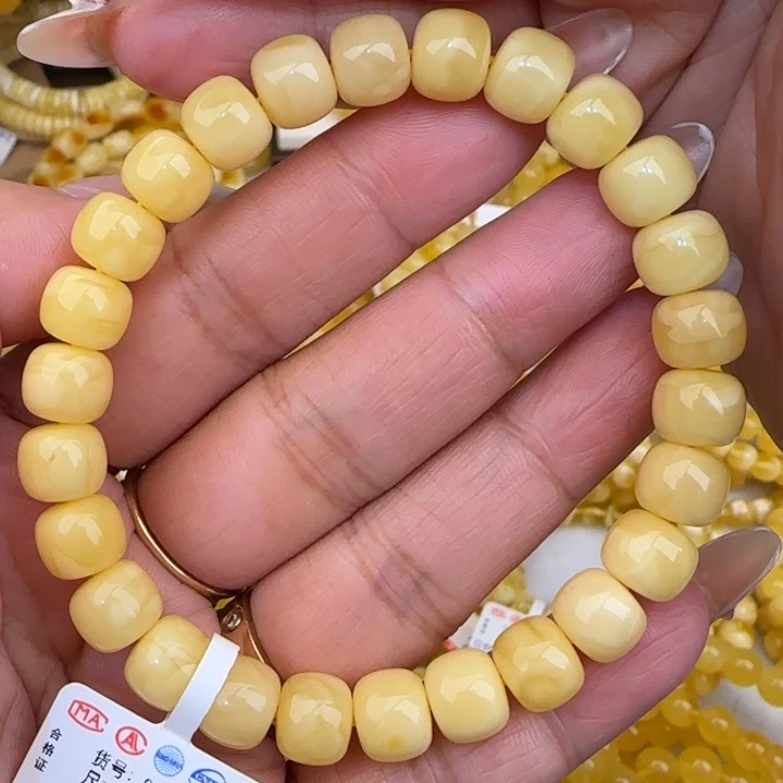 未镶嵌蜜蜡手链奶白老型手串