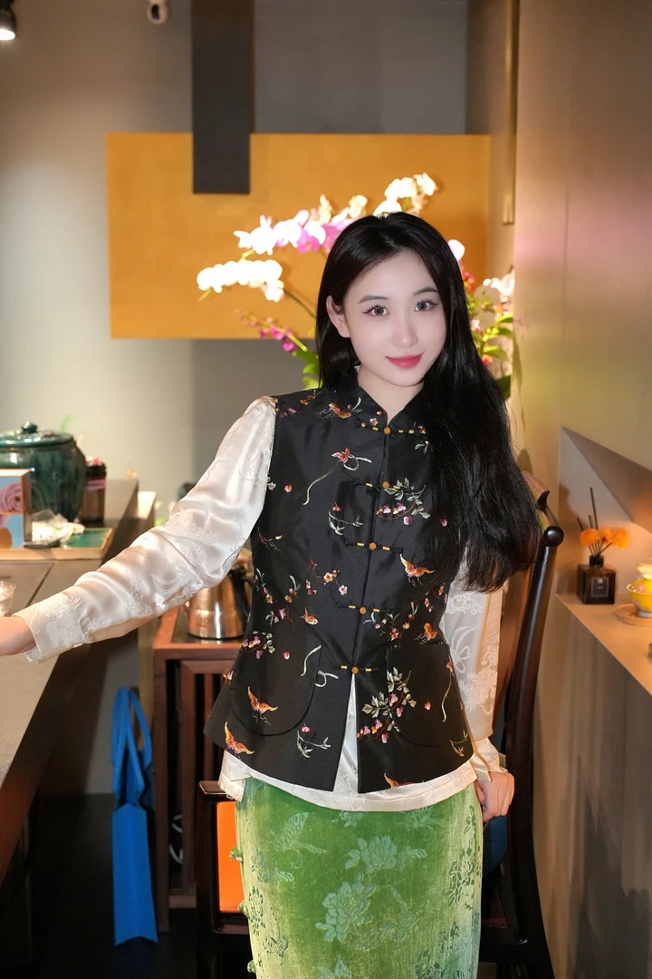 蓝大【柒墨】桑蚕丝新中式马甲7227