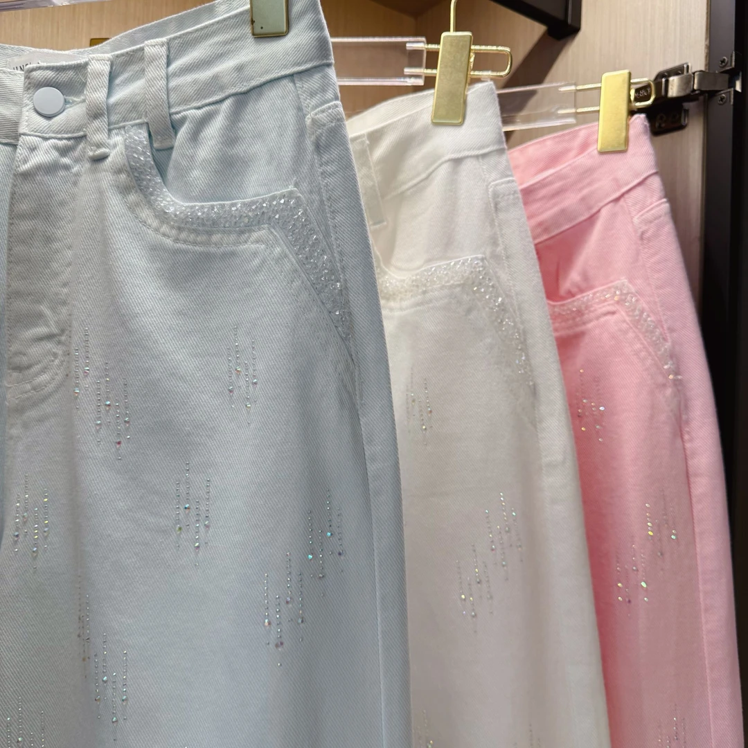 【元气女神】欧货轻奢烫钻高品质百搭直筒牛仔裤