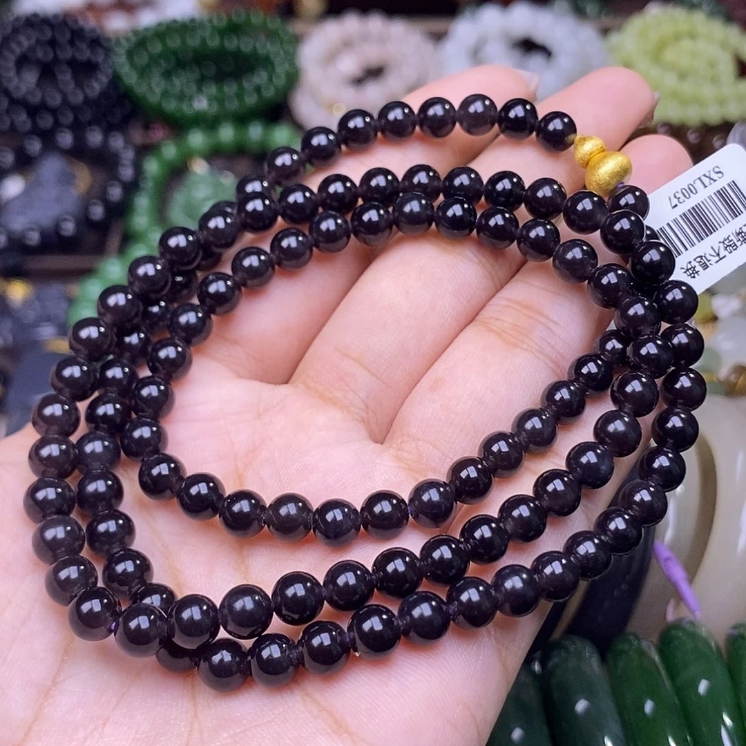 和田玉未镶嵌颈饰浓烟紫帝紫老矿料项链6mm