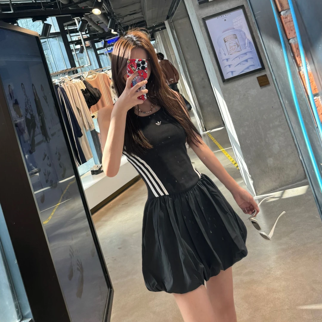 adidas三叶草BUBBLE DRESS 经典运动无袖花苞连衣裙KE5075 KE5074