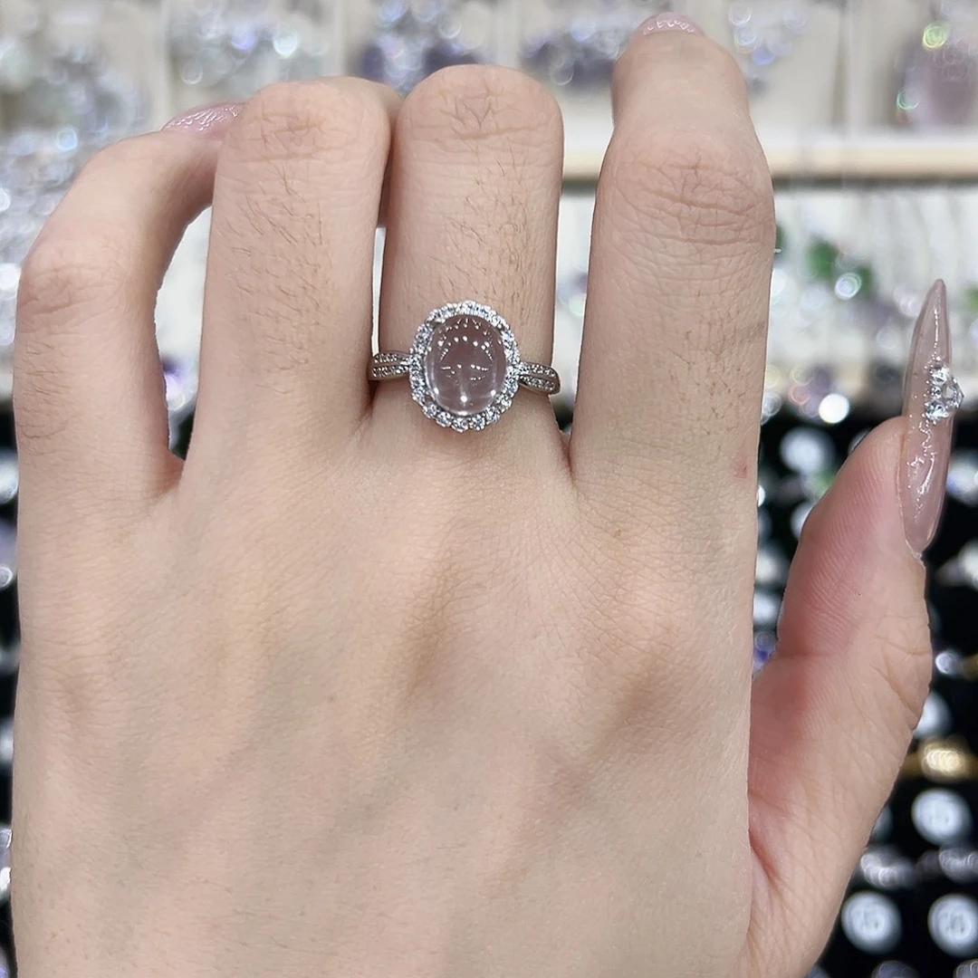 芙蓉石银S925镶嵌戒指