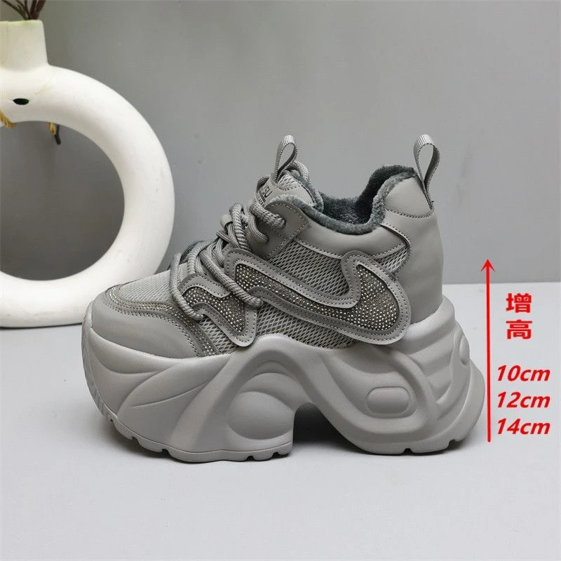 14cm小个子内增高老爹鞋女2025冬季厚底12cm运动小白鞋女加绒加厚