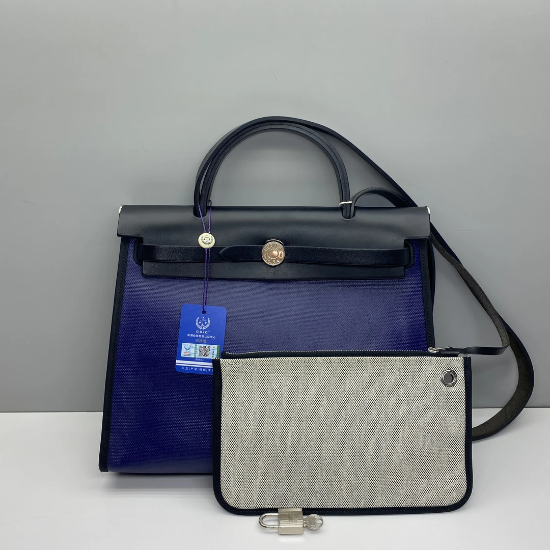 99新 Hermes/爱马仕 98新Herbag31蓝色防水布9362手提单肩斜挎包