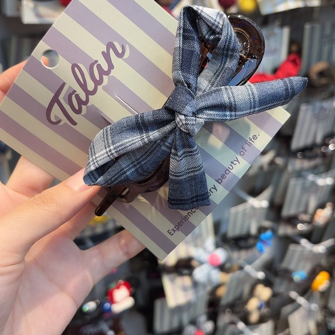 林***-布艺非金属格子蝴蝶结扭扭夹