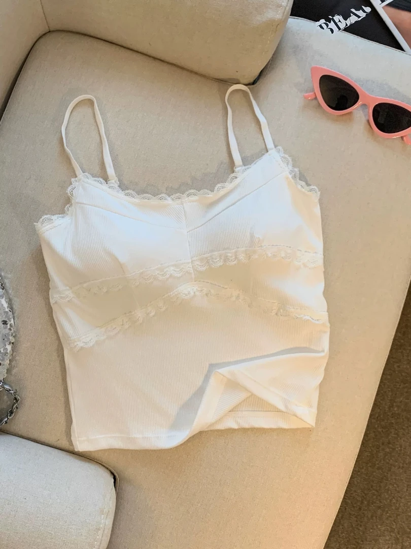 《盈盈家》带胸垫蕾丝花边小吊带背心