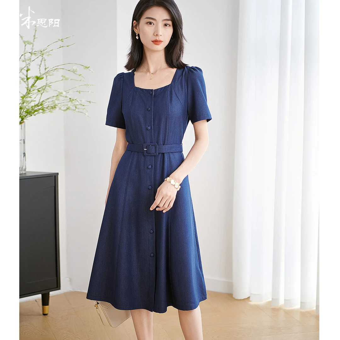 【高宥惠专享】夏季新款简约牛仔连衣裙收腰显瘦5R24BL1780