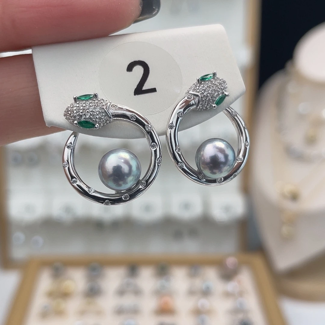 海水珍珠耳饰银S925镶嵌