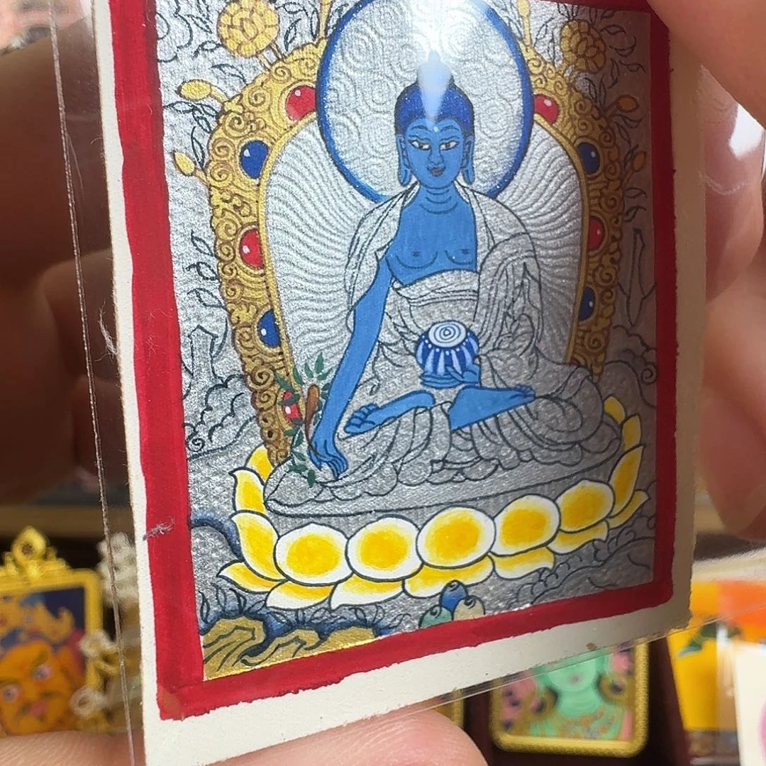 吊坠纯手绘银唐药师佛