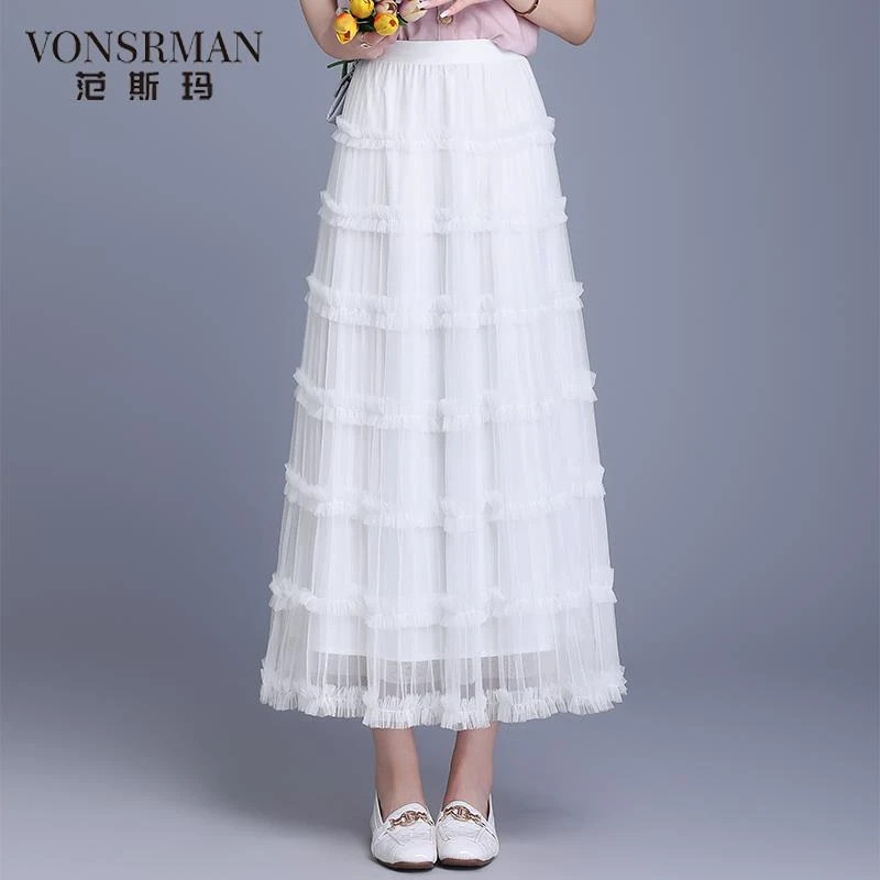 白色蕾丝蛋糕裙半身裙女2025春夏新款层层公主蓬蓬裙A字网纱裙女a