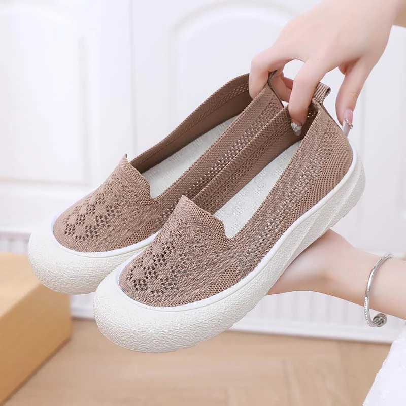 夏季网红爆款老北京布鞋女透气镂空网面鞋厚底休闲鞋一脚蹬妈妈鞋