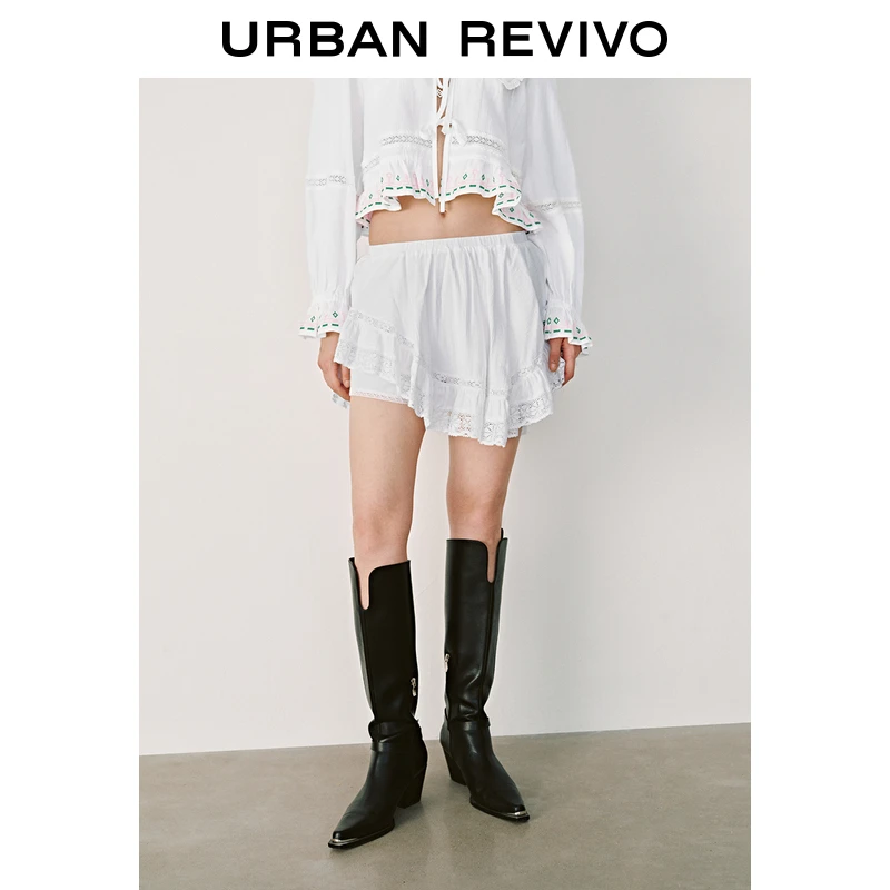 UR2025秋季新款女装不规则设计感拼接蕾丝宽松半裙UYL550015