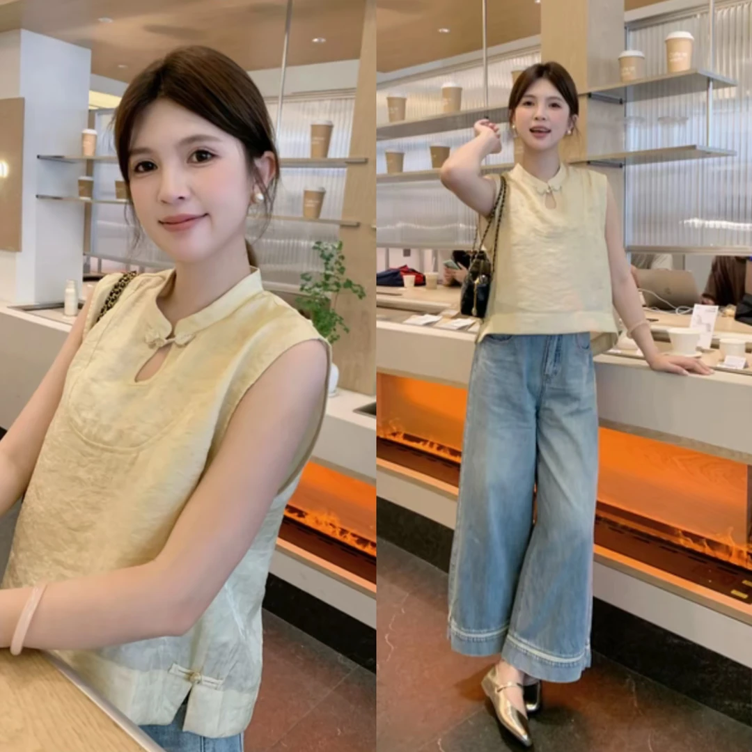 2025夏季国风盘扣无袖小衫女装新中式爆款时尚减龄超好看显瘦上衣