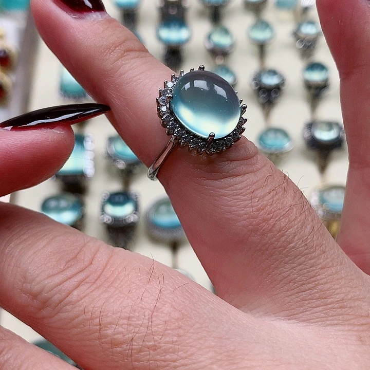 蛇纹石玉戒指银S925镶嵌