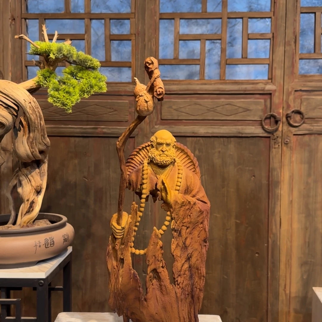 开***乐香樟木达摩祖师桌面摆件