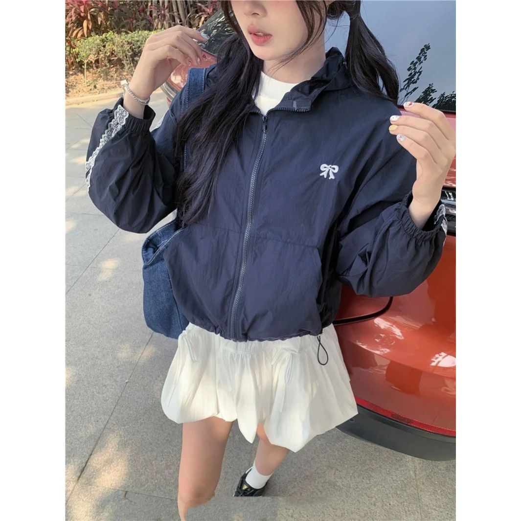 「韵味伊人」小个子定制 春夏少女蕾丝拼接连帽防晒外套#YWYR922