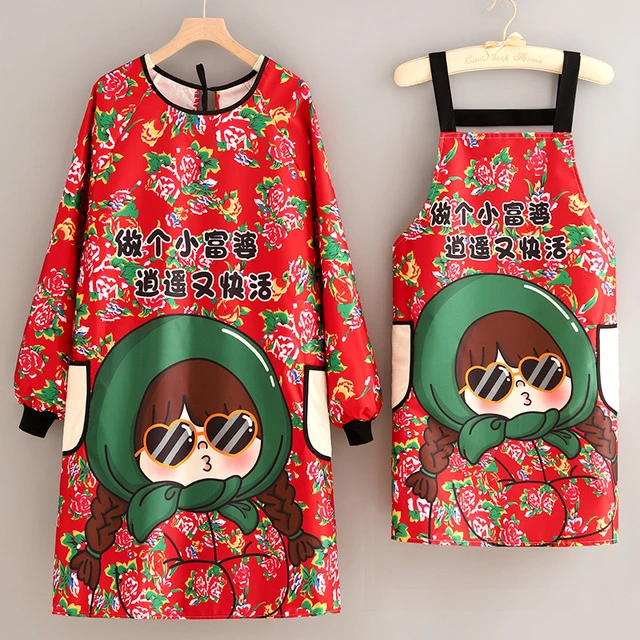 防水长袖环保围裙厨房家用做饭罩衣餐饮专用防污耐脏时尚工作服女