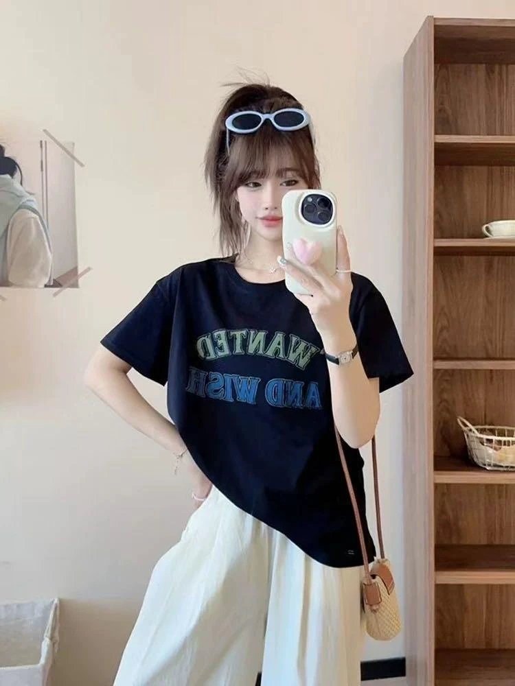 夏季新款下摆带抽绳常规T恤6016