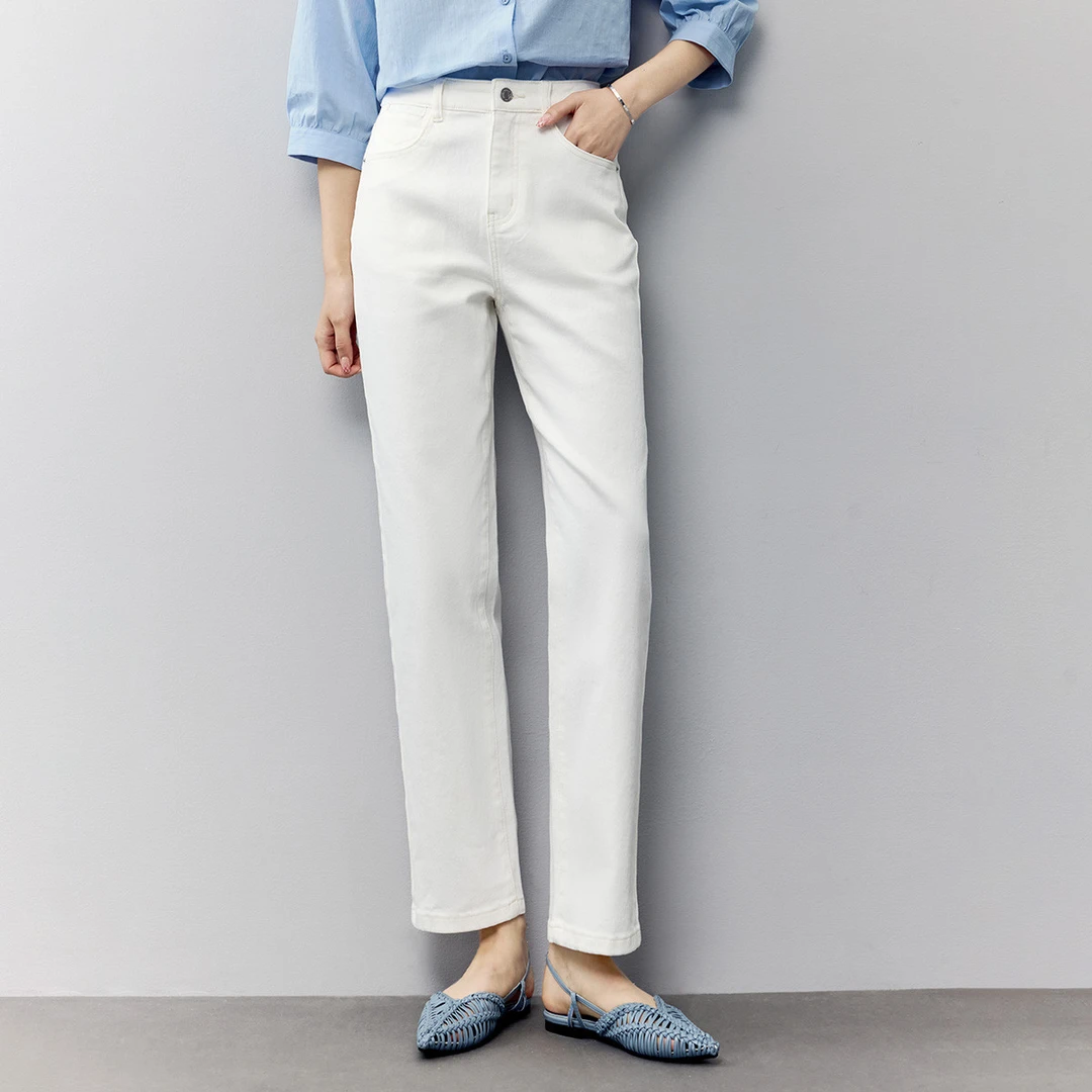 茵曼通勤高腰白色烟管裤女2025春季新款百搭显瘦气质休闲阔腿裤子