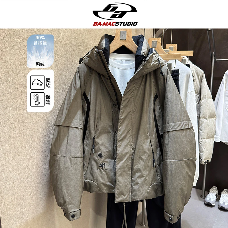 [BA-MAC]拼接立体结构工装防风90白鸭绒连帽羽绒服外套YR24905