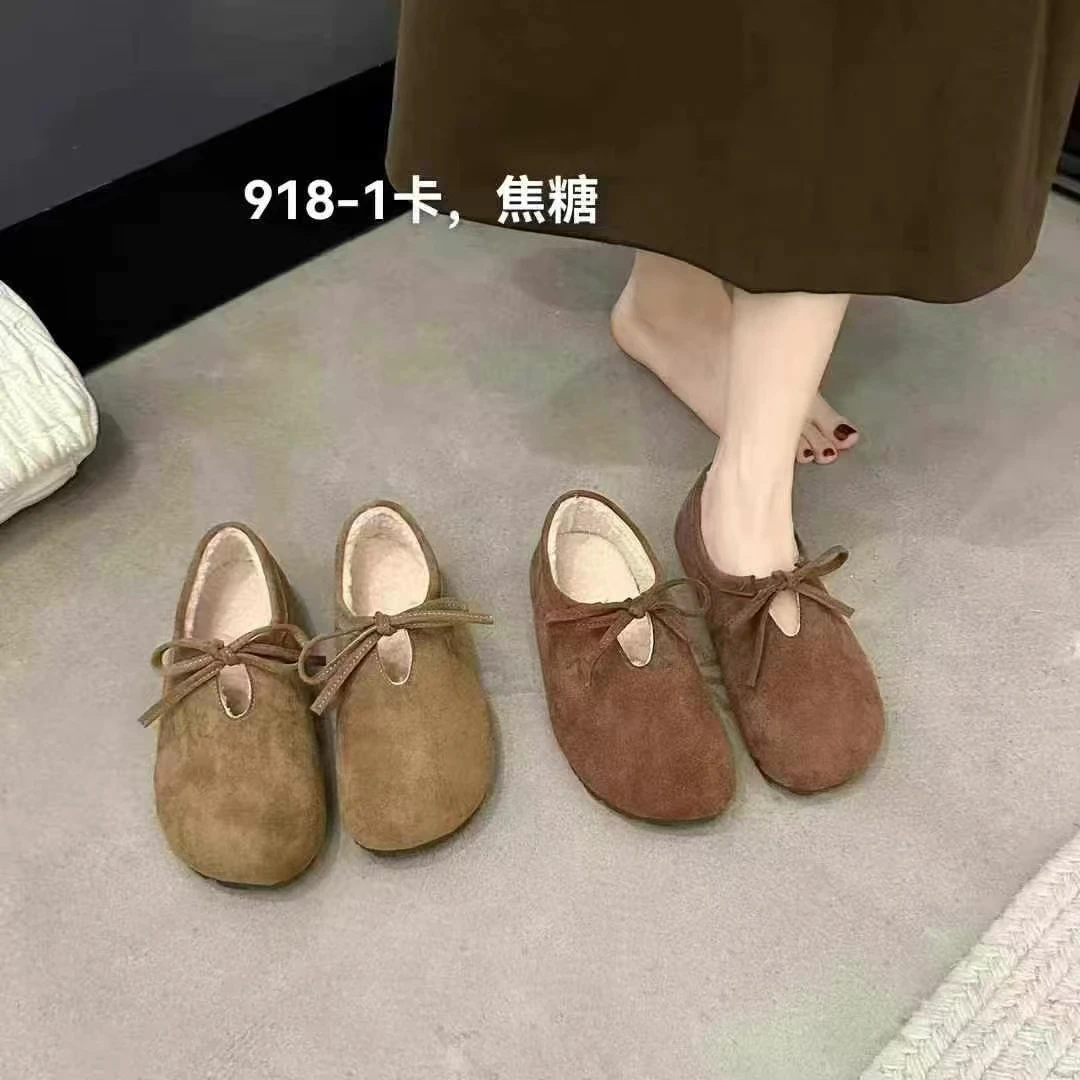 XD冬季加绒可爱蝴蝶结一脚蹬丑萌瓢鞋918-1