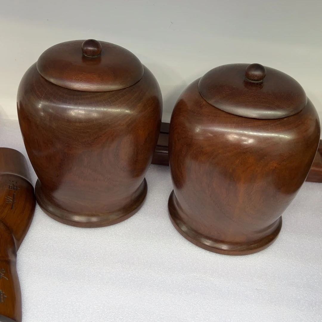 番***片花梨木将军罐一对