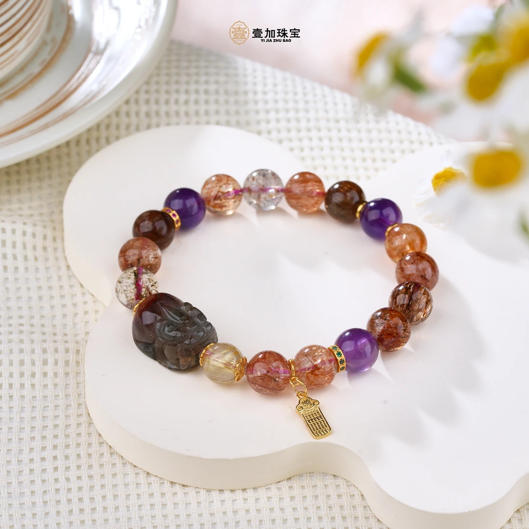 壹加师姐|手工设计上上签水晶貔貅多宝手串多样性发一7502n