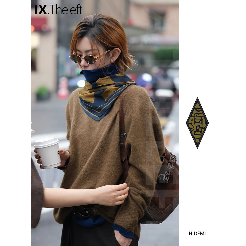 HIDEMI 设计师品牌 几何感艺术油画印花菱形丝巾 IX买手店