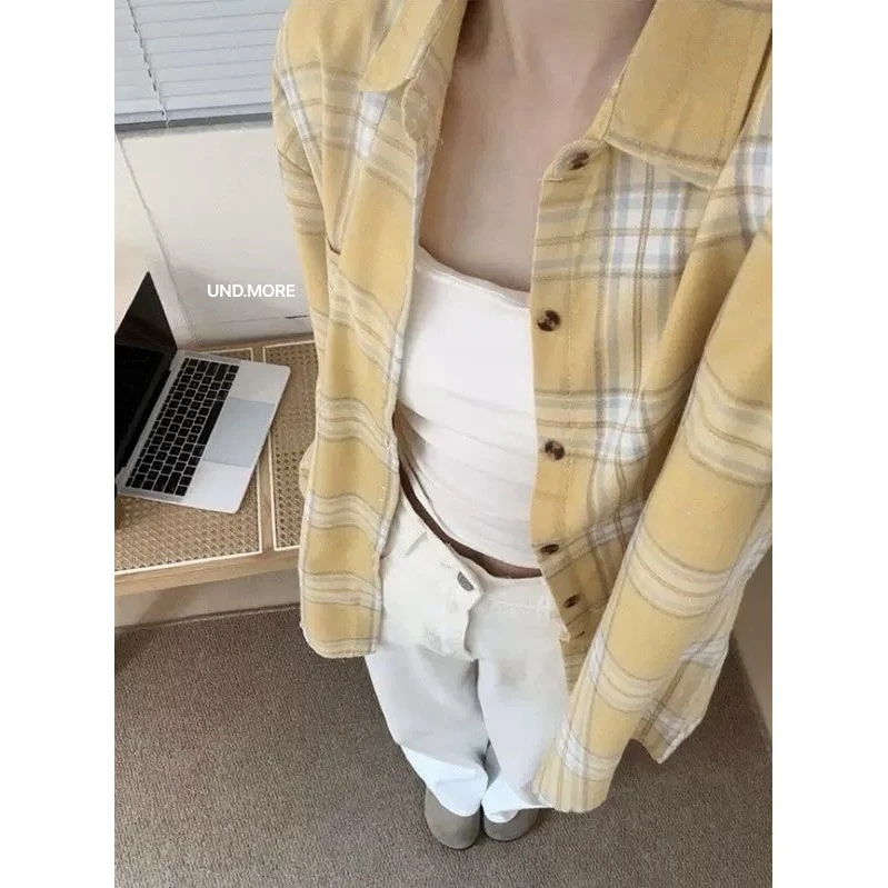 K2200#韩系格子百搭舒适长袖衬衫