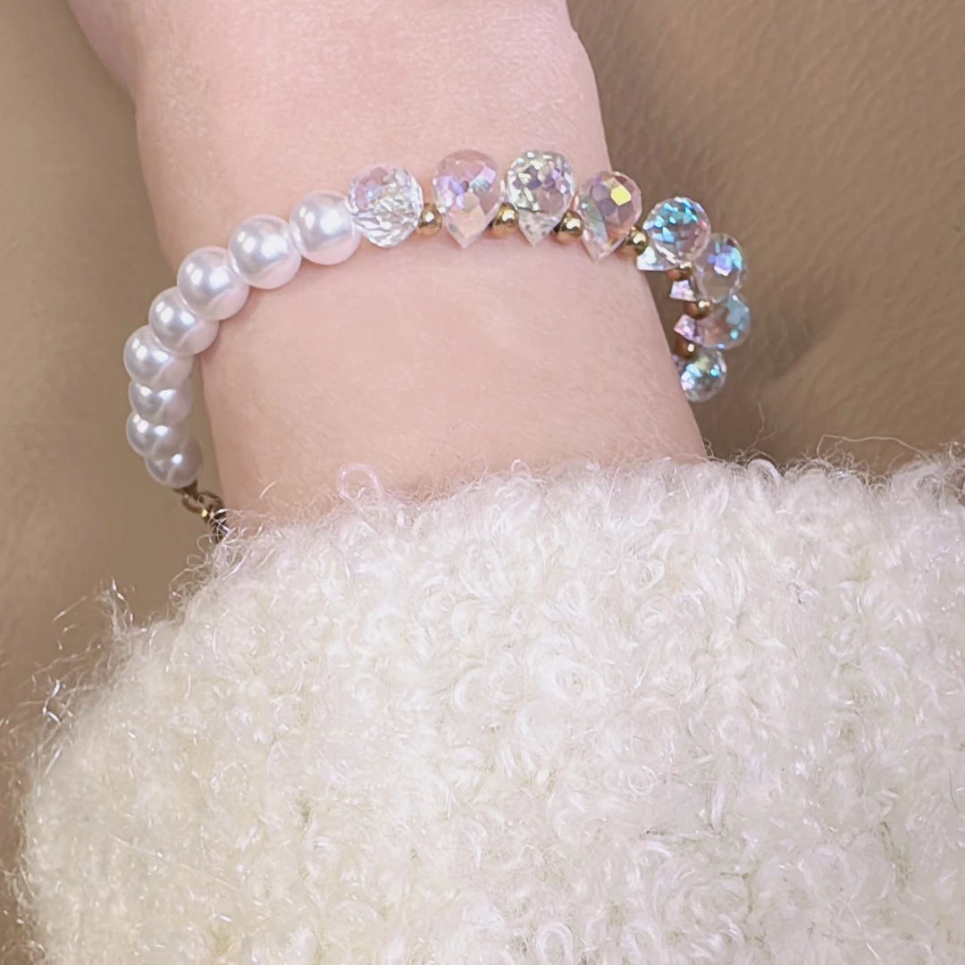 合金仿珍珠手链 气质甜美水晶款仿珍珠手链少女百搭ins清新
