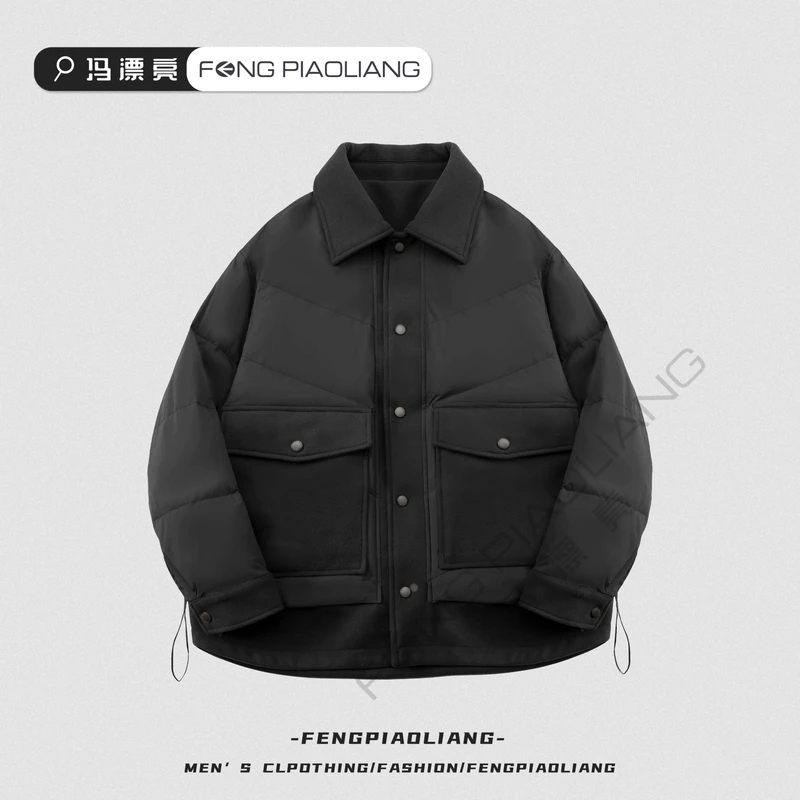 【永夜星河羽绒服】3279冬季翻领撞色拼接大口袋轻奢高级男女款