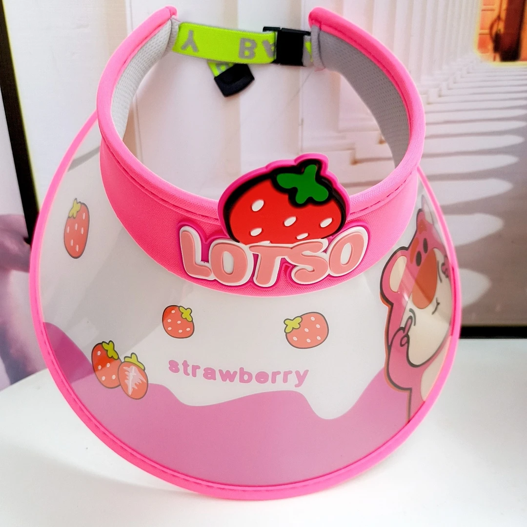 儿童防晒帽空顶女童宝宝可爱草莓熊夏季户外沙滩户外大檐遮阳帽