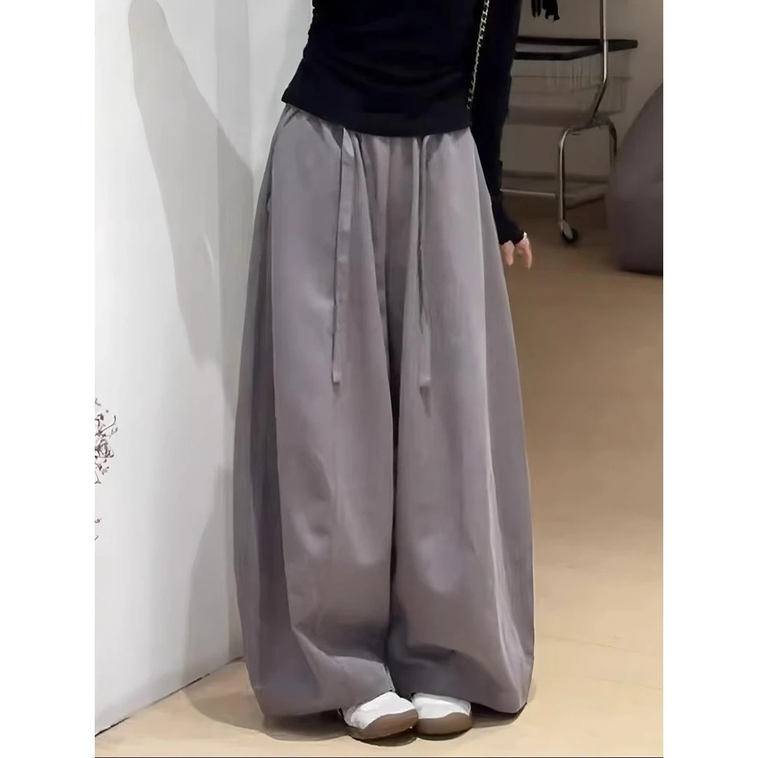 欧货休闲裤女秋季新款韩版系带休闲百搭显瘦洋气阔腿裤长裤子