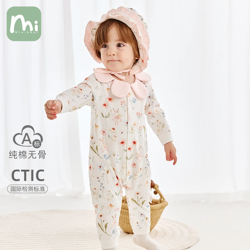 女宝宝连体衣春秋款婴儿衣服a类纯棉粉色公主风外出服婴幼儿爬服