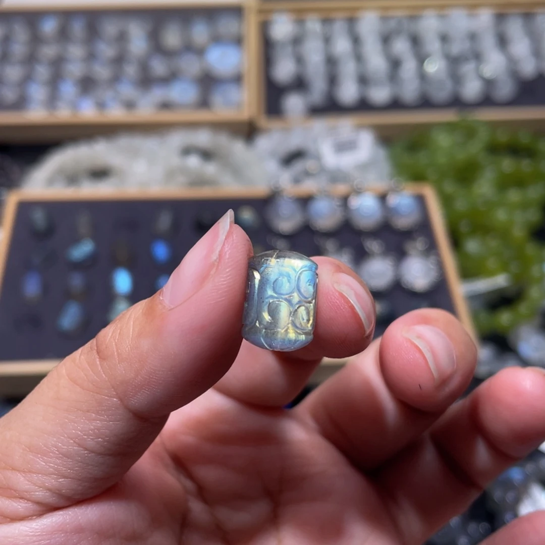 拉长石手链未镶嵌老*灰月光回纹珠直径10mm