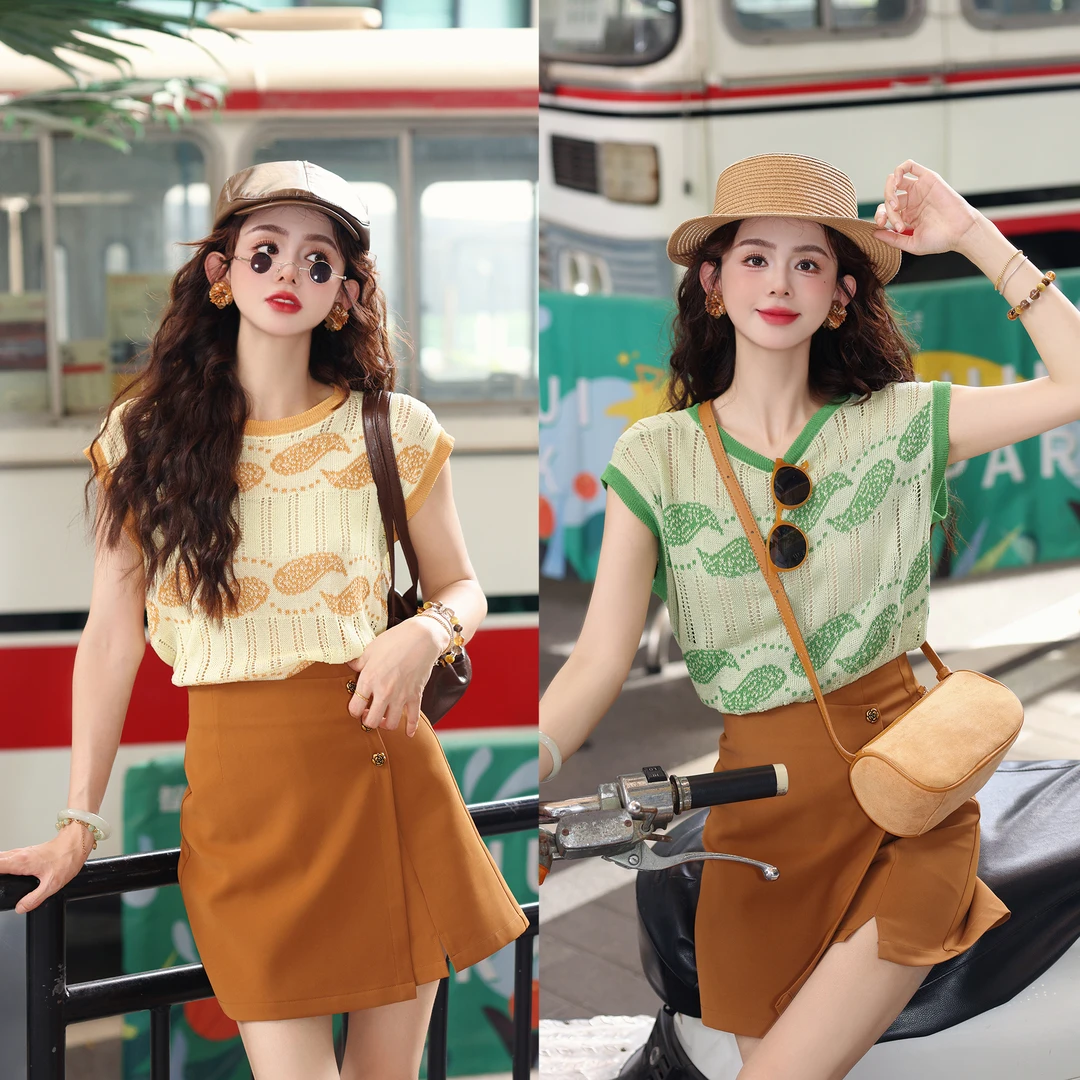 陈大器【万物复苏】港风复古宽松夏季短袖T恤休闲针织上衣JC1988619