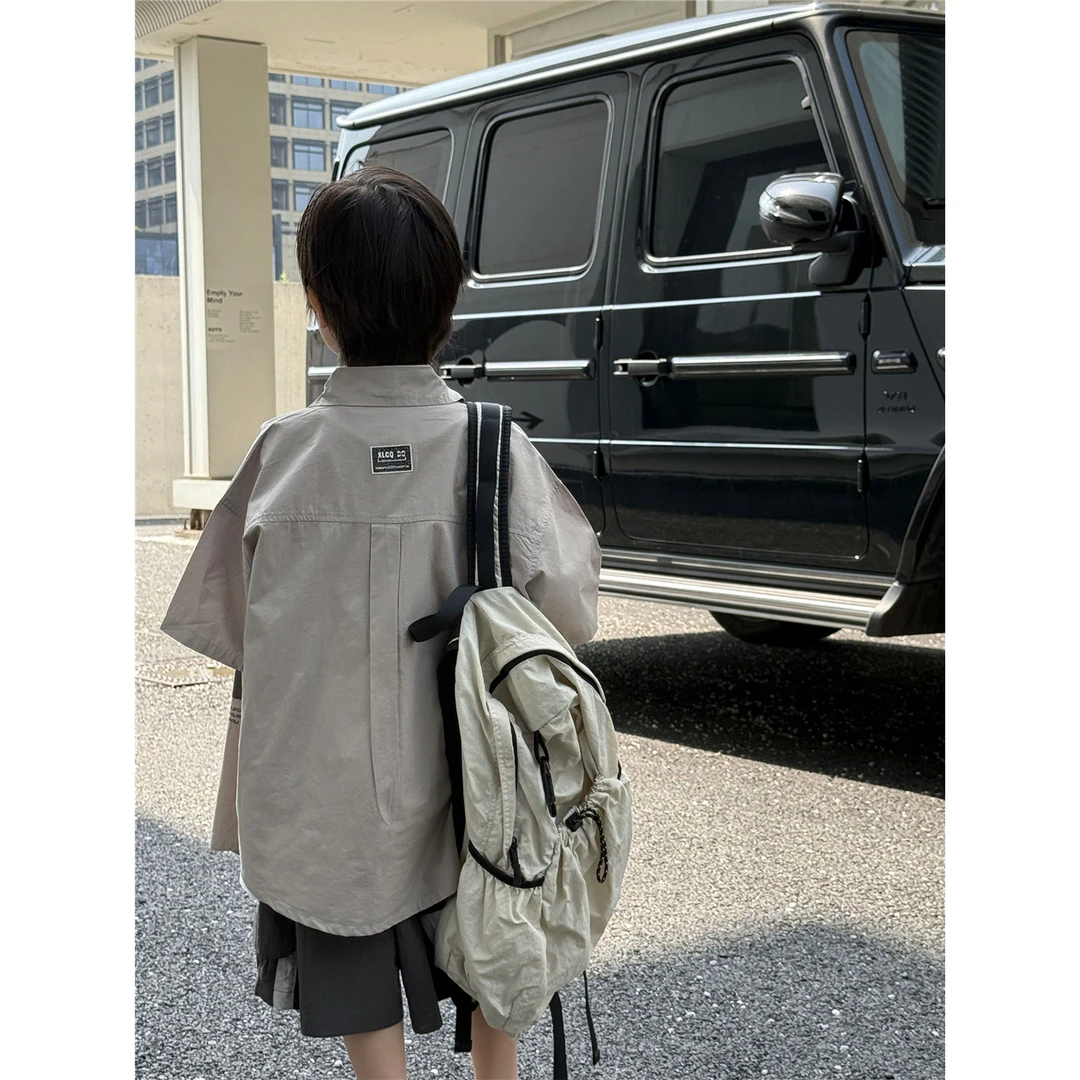 【Tang小白】2025童装夏季儿童短袖衬衣大字母绣标薄款洋气短袖衬衫