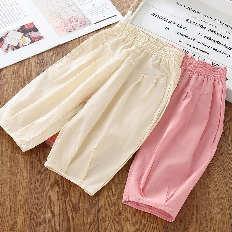 女童棉质裤子阔腿裤夏季2025新款儿童宝宝薄款宽松休闲裤九分裤
