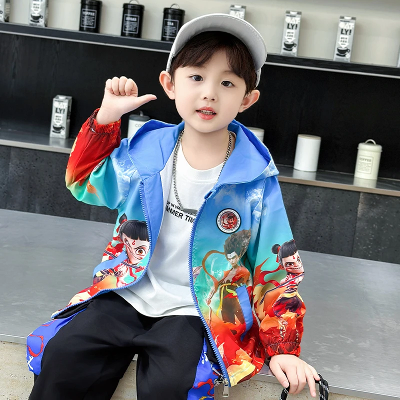 哪吒儿童服装男童秋季连帽外套2025新款男孩春秋装发光带闪灯衣服