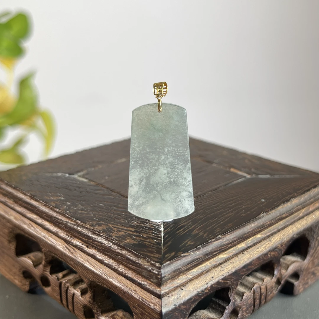 JGA27-38 天然缅甸A货翡翠 18K扣头无事牌