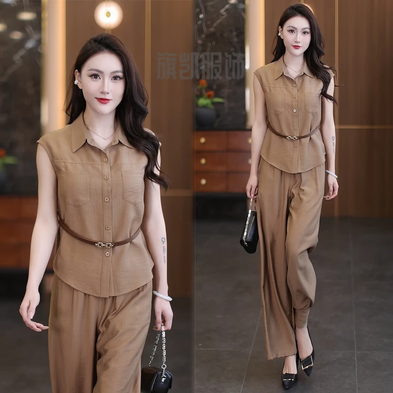 时尚西装套装女短袖夏季新款气质减龄女士上衣显瘦直筒裤女两件套