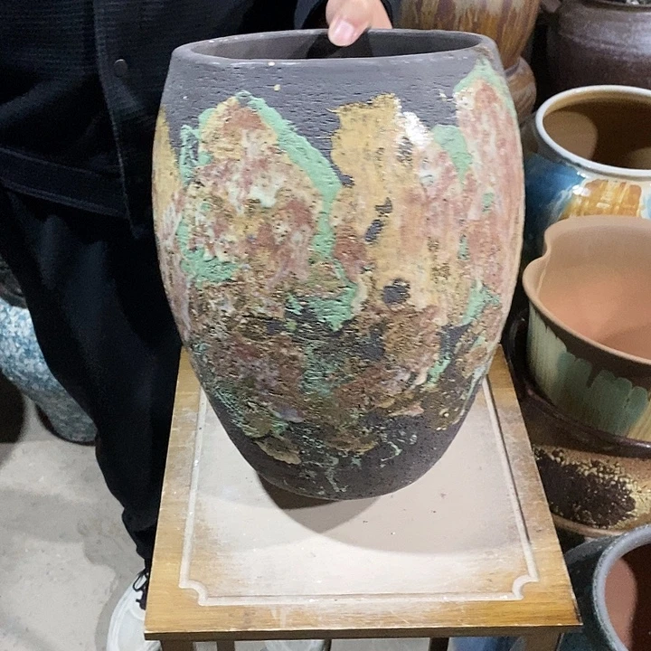 紫砂花盆口20高度31瑕疵黑茶……