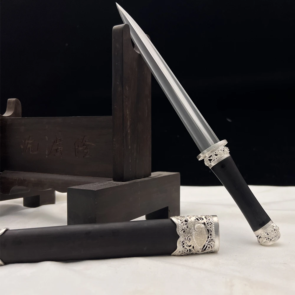 龙泉沈广隆-玄武银花丝小龙泉 乾坤刃 黑檀 花纹钢 宝剑 未开刃