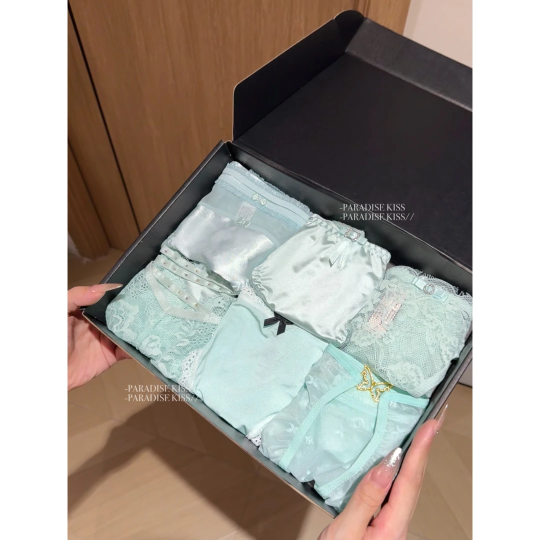 【薄荷曼波】新款奢华薄荷绿系列纯欲内裤套装性感高级女生三角裤