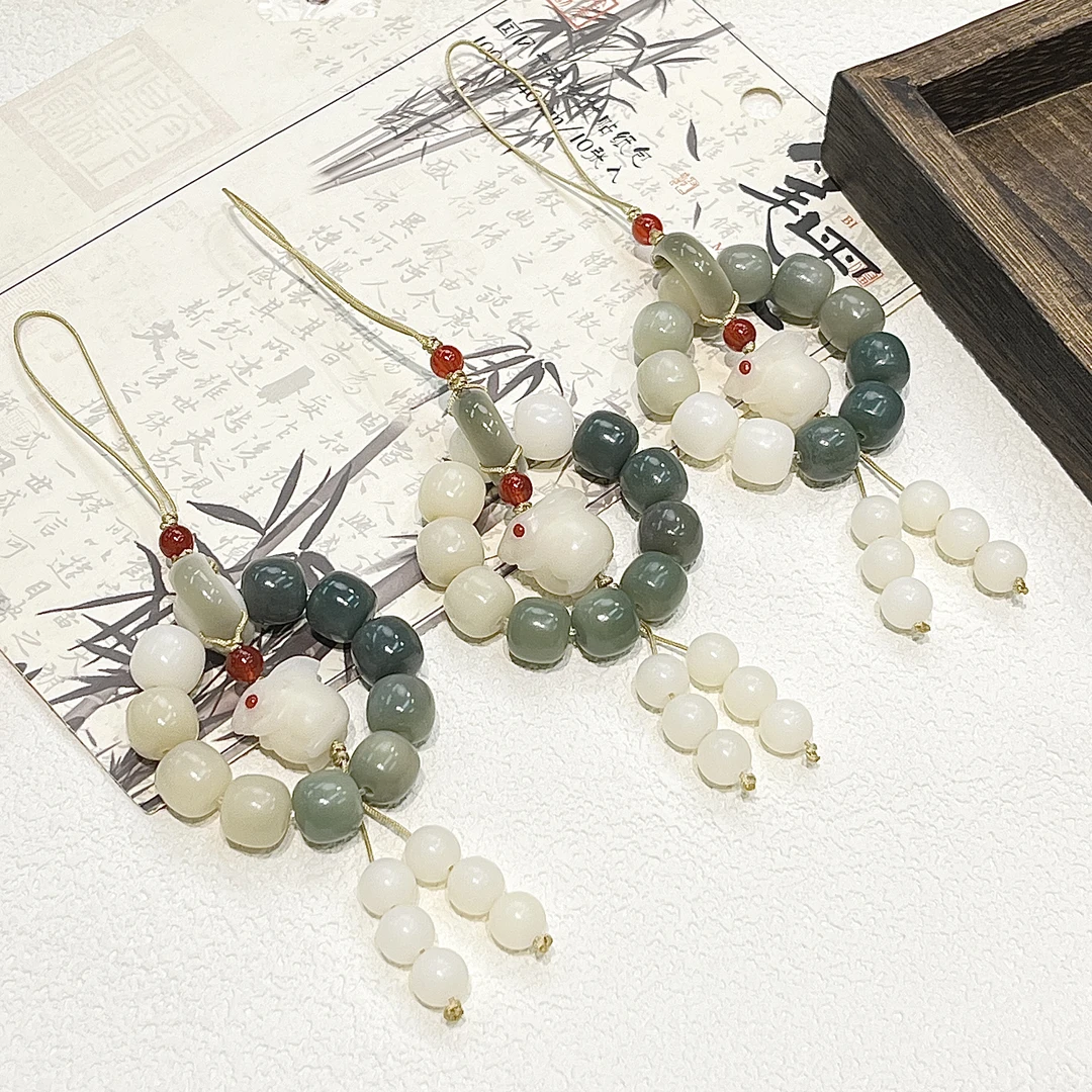 【灵月阁旗舰店】新品绿渐变挂件菩提文玩配饰吊坠挂绳手串短款手机